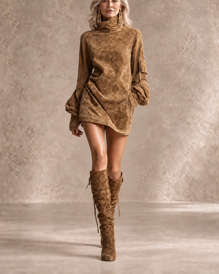 Lily | Turtleneck Mini Dress with Vintage Charm