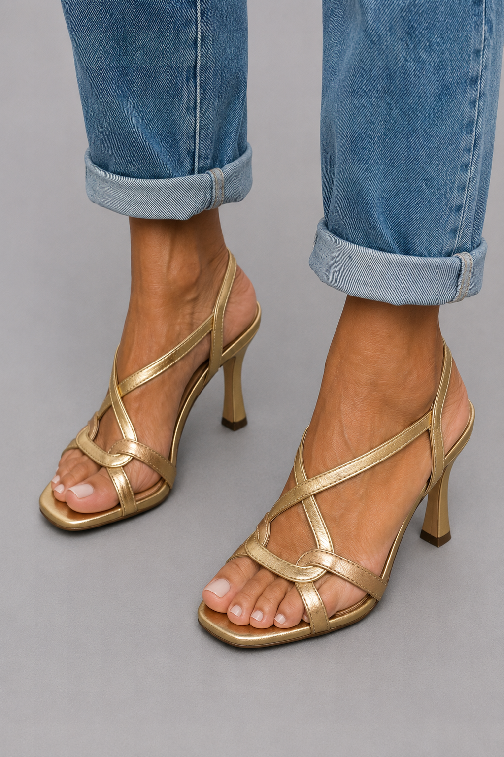 Cassie | Golden Crossover Heel Sandals