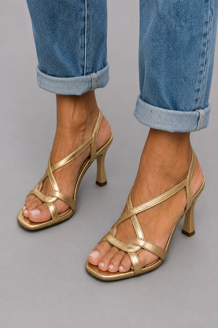 Cassie | Golden Crossover Heel Sandals