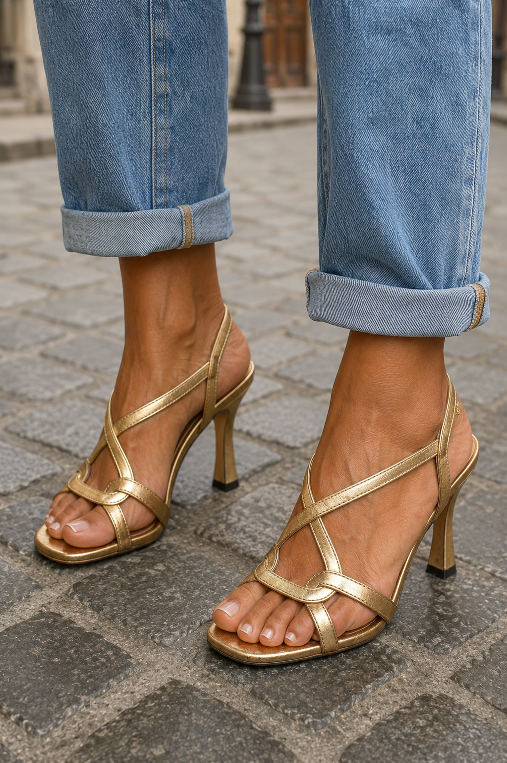 Cassie | Golden Crossover Heel Sandals