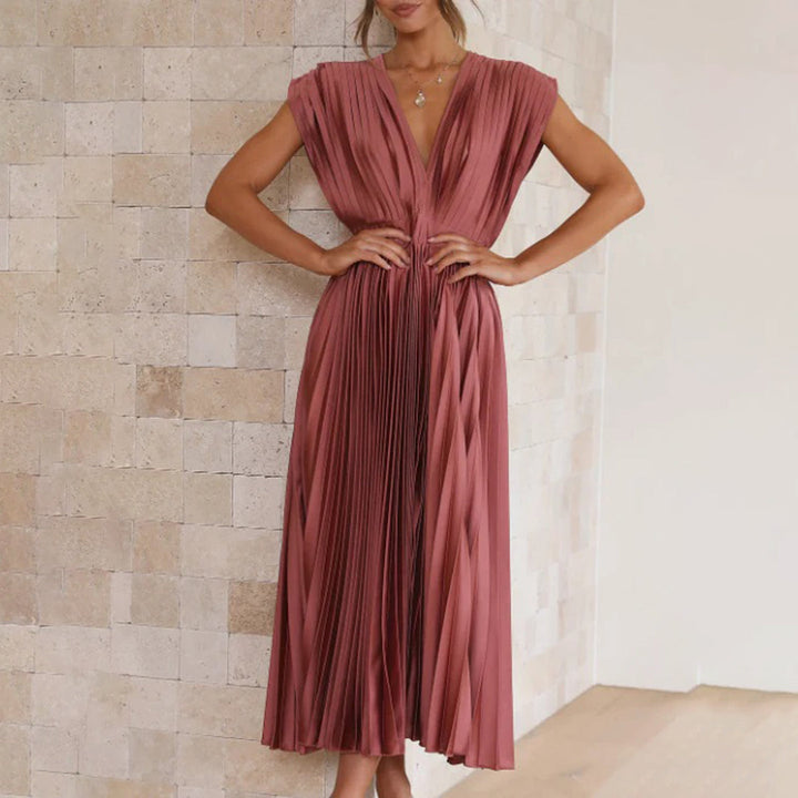 Maren | Pleated Midi Dress with V-Neck