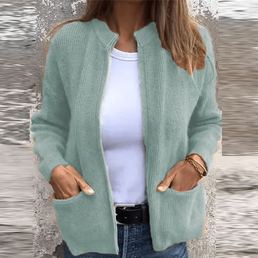 Alita – Open-Front Knit Jacket with Ribbed Cuffs