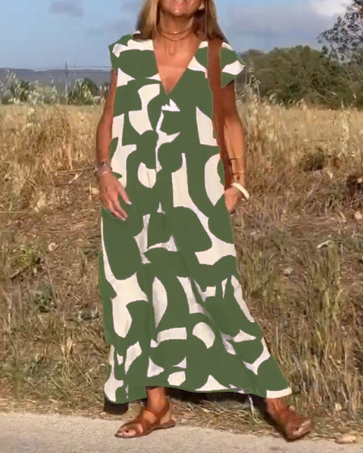 Amelia – Printed V-Neck Maxi Dress