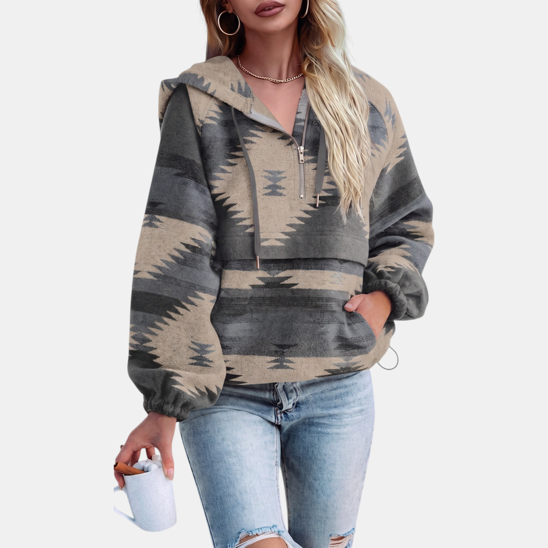 Peyton | Oversized Quarter-Zip Hoodie with Geometric Print