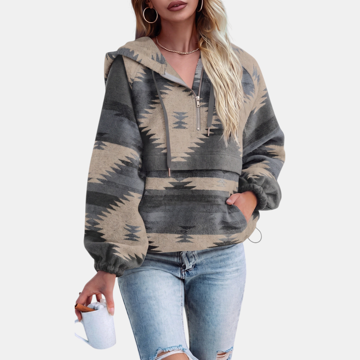 Peyton | Oversized Quarter-Zip Hoodie with Geometric Print