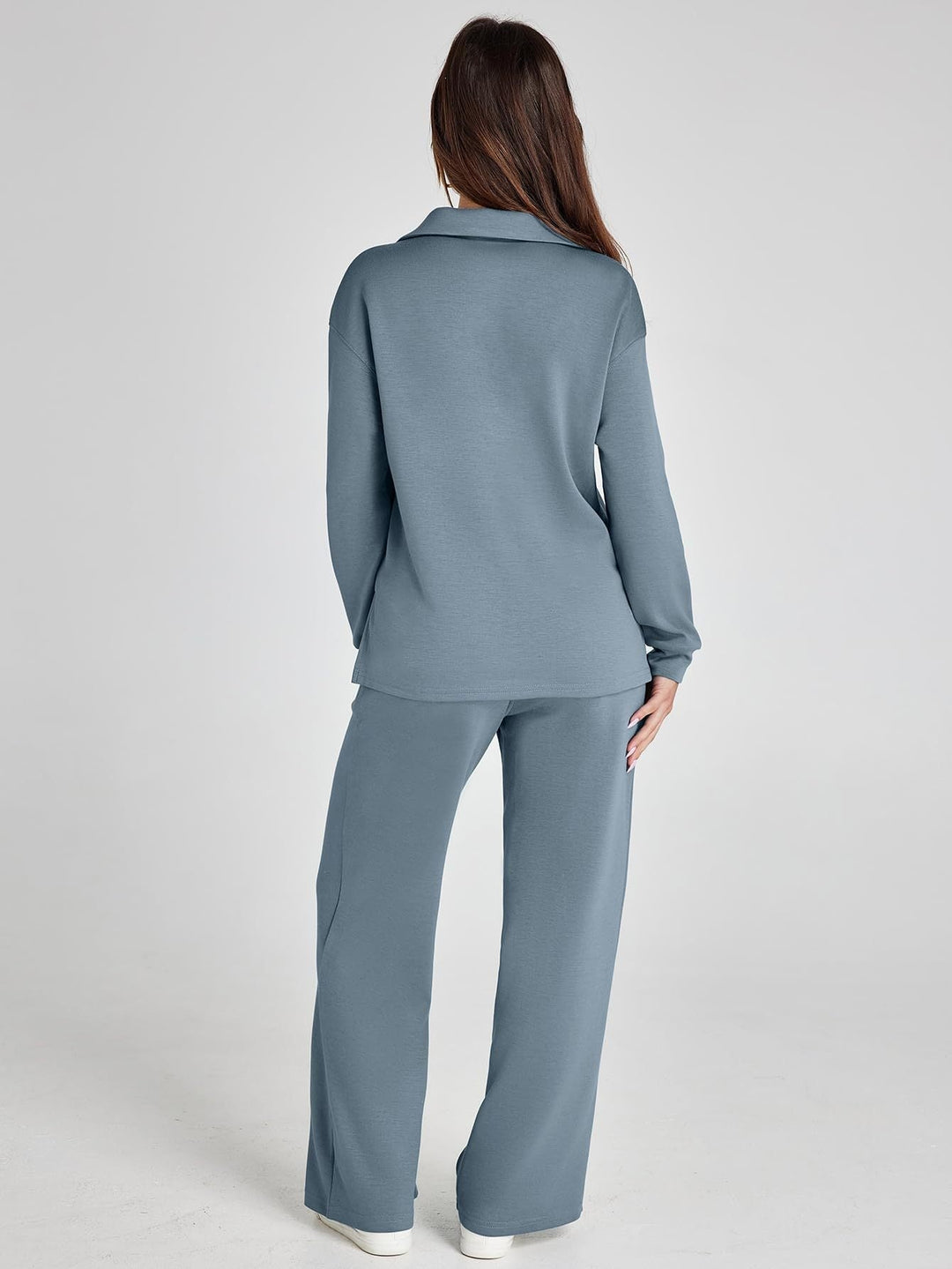 Lanie – V-Neck Polo Lounge Set with Wide-Leg Pants