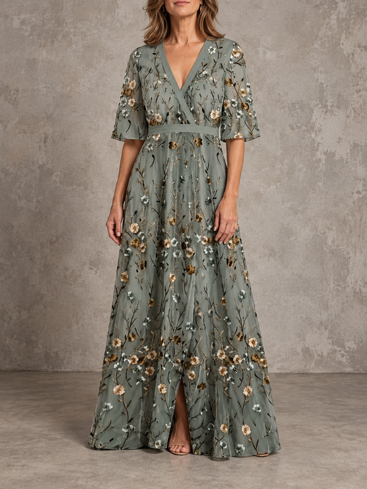 Evadne | Floral Short-Sleeve Maxi Dress