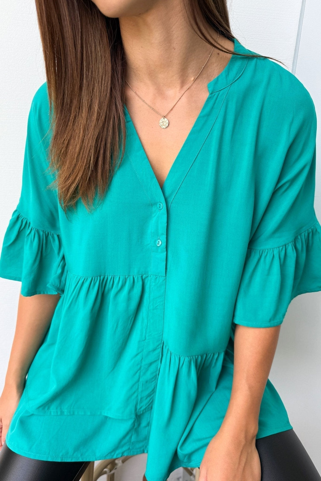 Elvie – V-Neck Blouse with Cuffed Sleeves