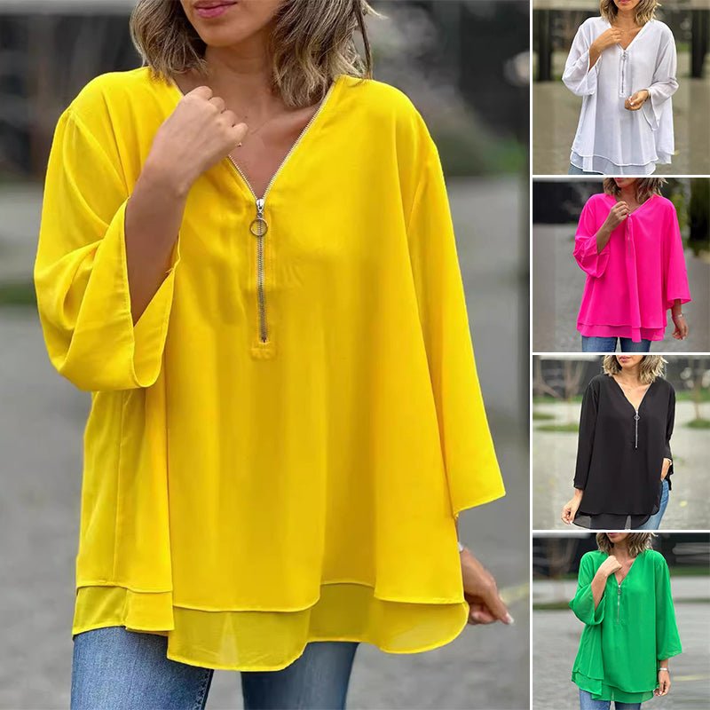 Lorelai – V-Neck Zipper Blouse