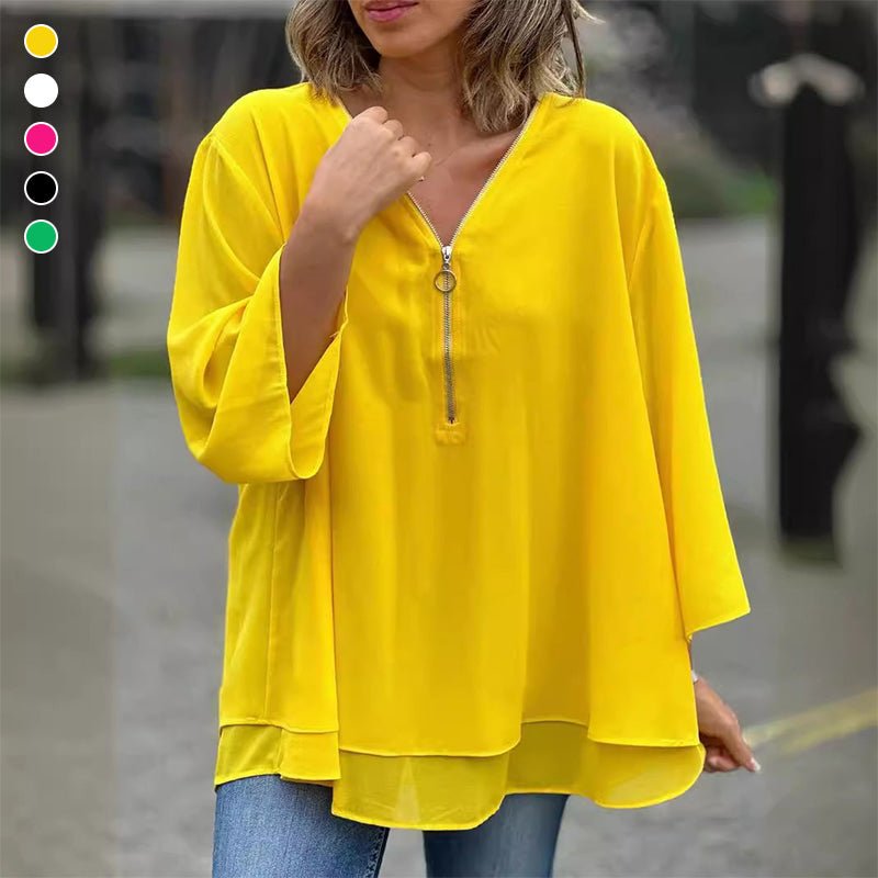 Lorelai – V-Neck Zipper Blouse