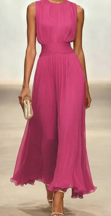 Sleeveless Crewneck High Waist Maxi Dress