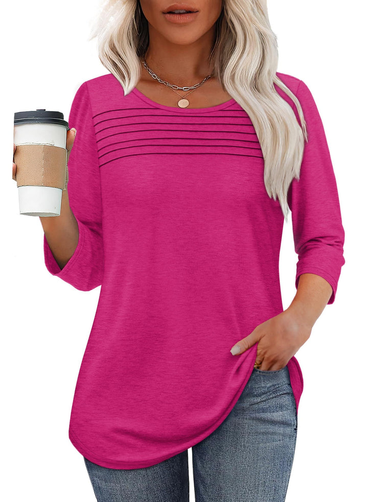 Monalisa – Pleated 3/4 Sleeve V-Neck Top