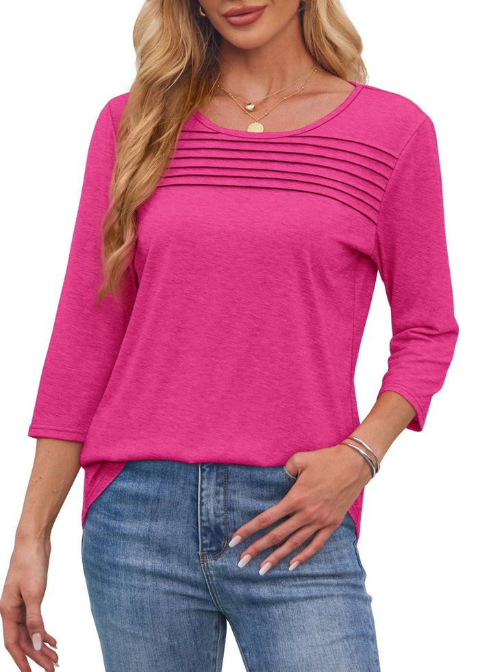 Monalisa – Pleated 3/4 Sleeve V-Neck Top
