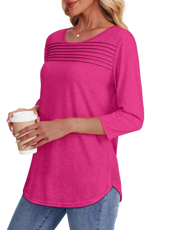 Monalisa – Pleated 3/4 Sleeve V-Neck Top