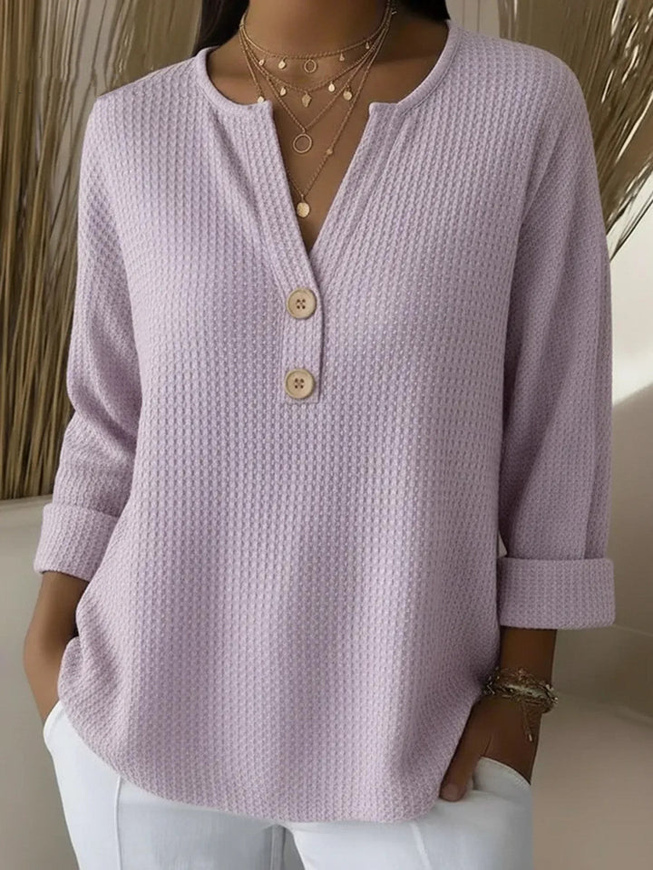 Lucy | Textured Henley T-Shirt with Buttons