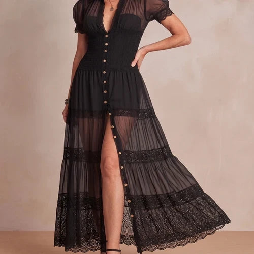 Sophia | Sheer Lace Maxi Dress