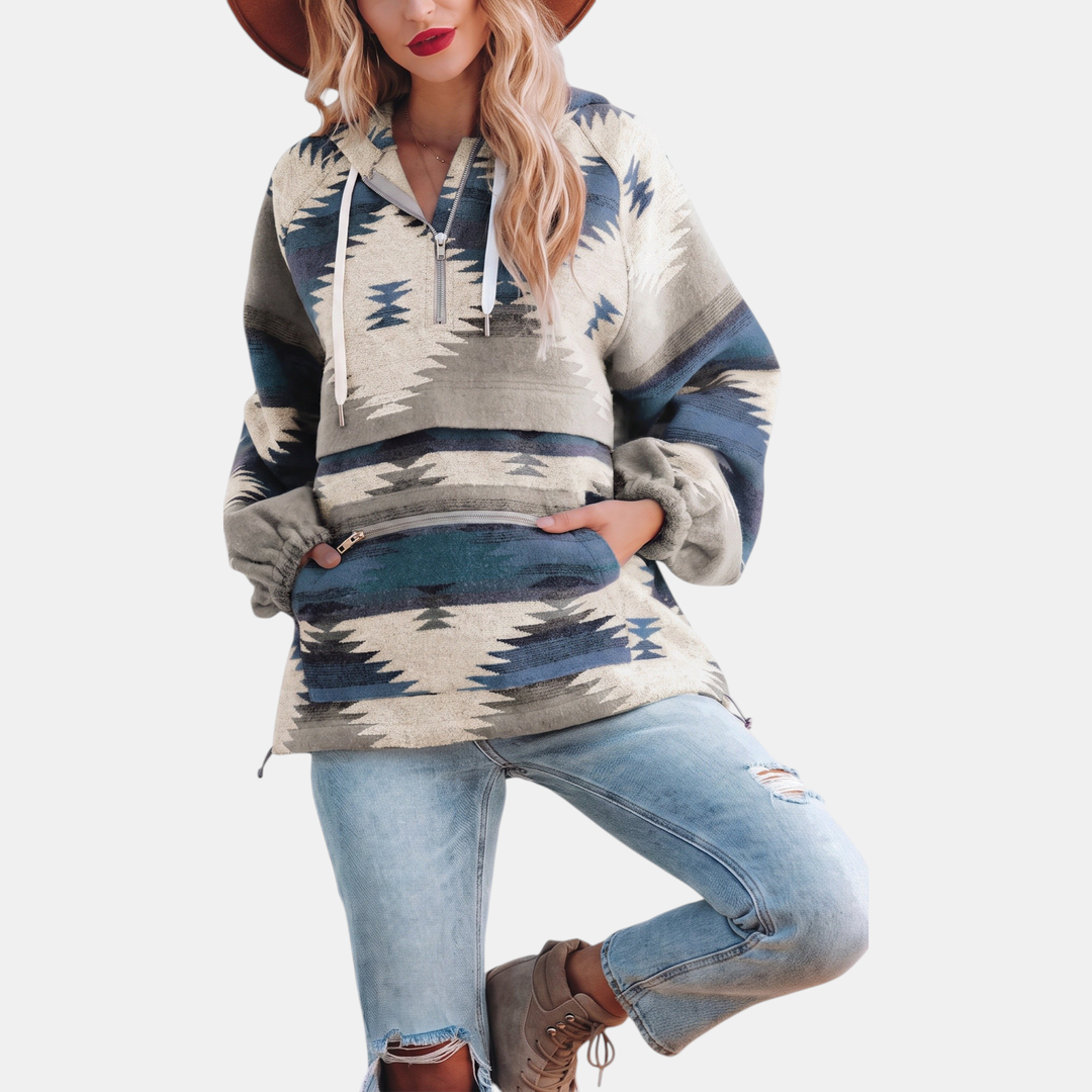 Peyton | Oversized Quarter-Zip Hoodie with Geometric Print