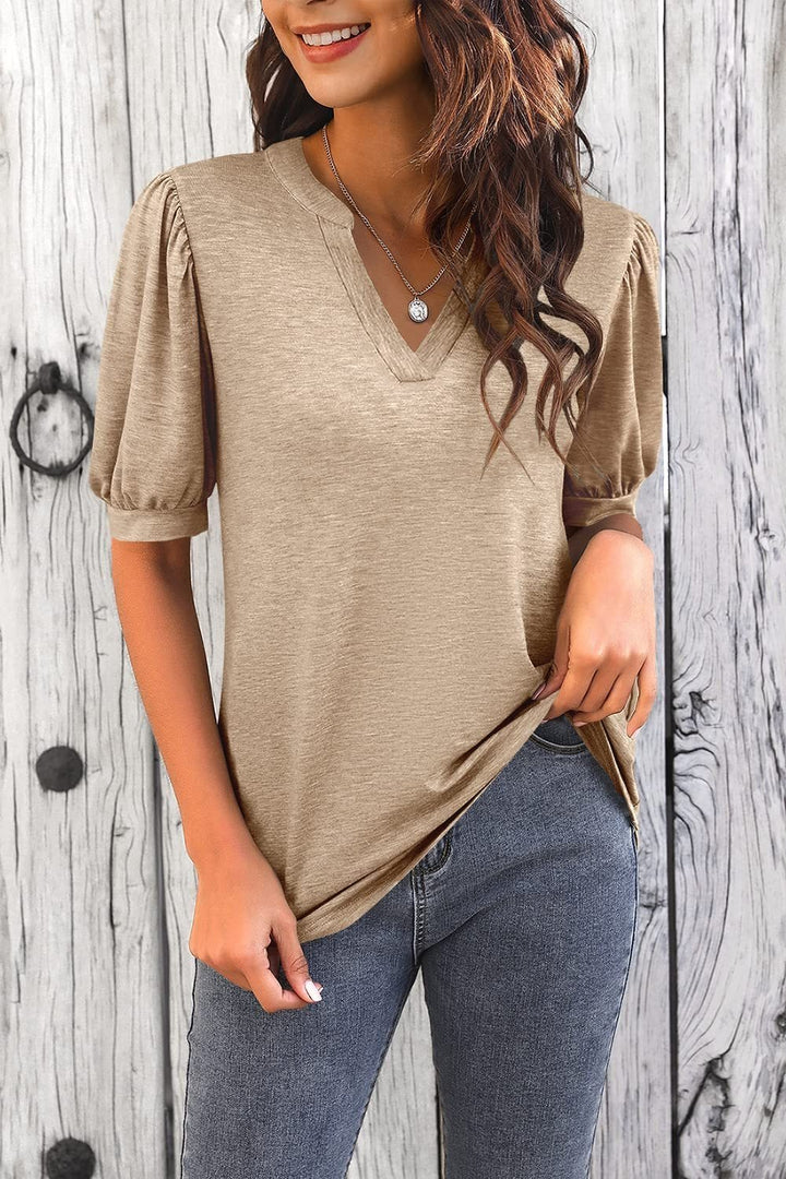 Jennie – Puff Sleeve Blouse with V-Neck