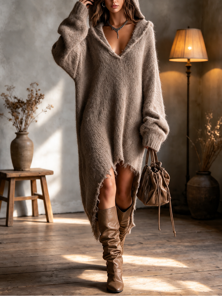 Ludovica | Oversize-Strickkleid mit Kapuze aus weichem Strick