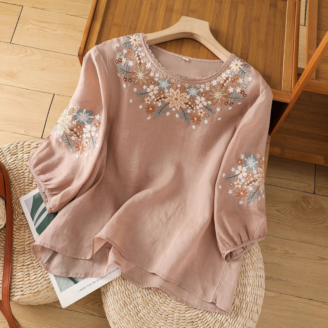 Ellin – Petal Stitch Floral Embroidered Blouse