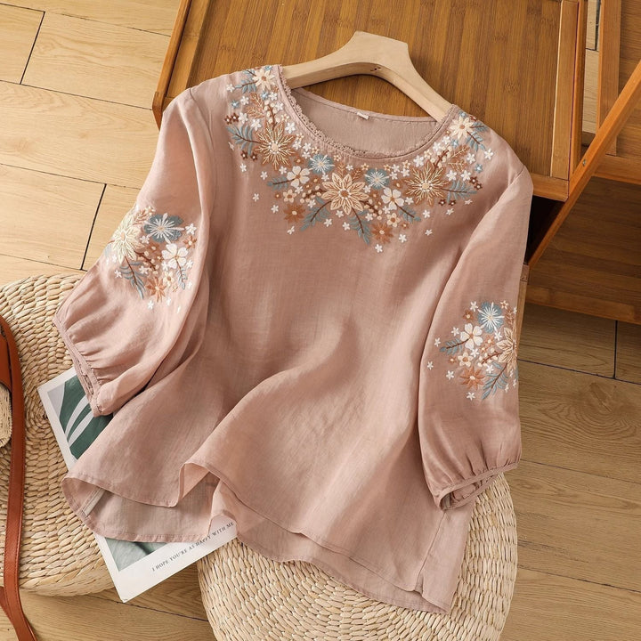 Ellin – Petal Stitch Floral Embroidered Blouse