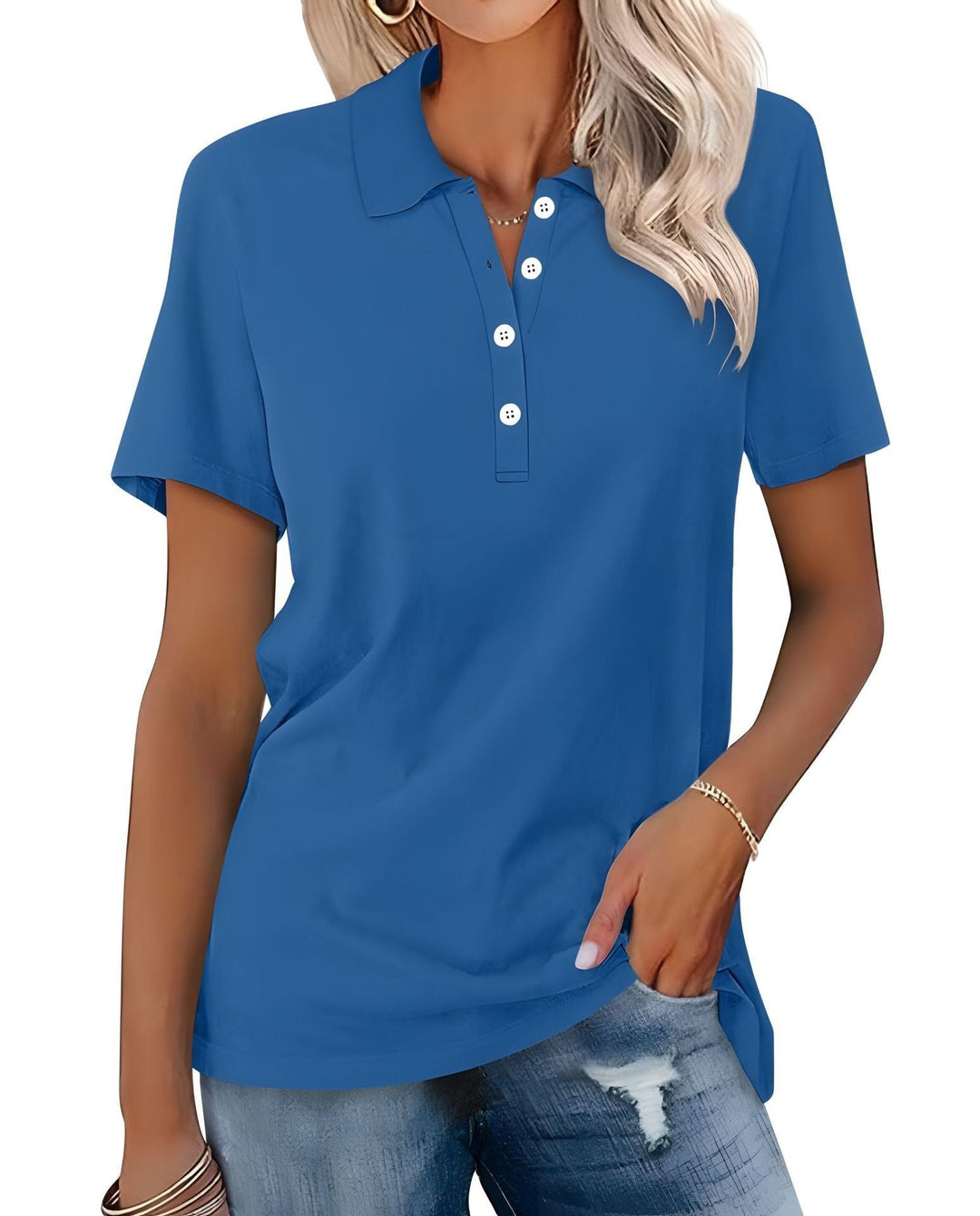 Danara – Classic Polo Shirt with Button Collar