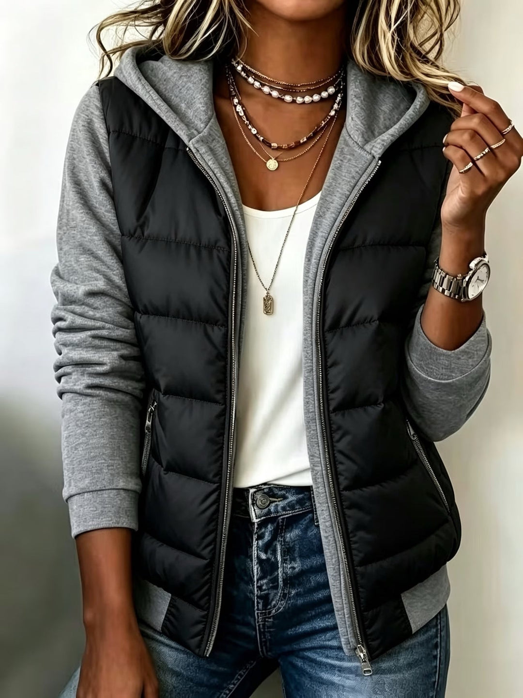 Nina | Hooded Quilted Colorblock Jacket