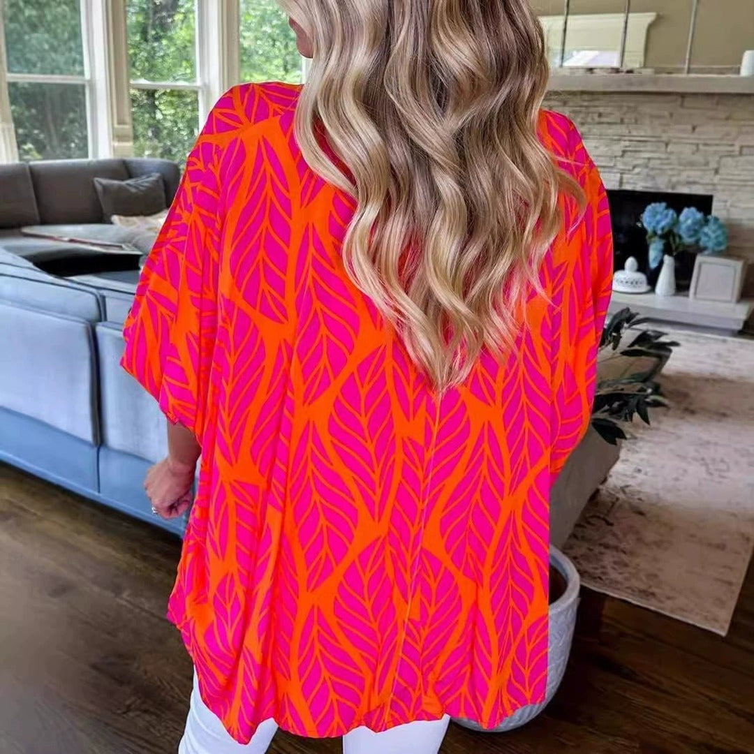Risa – Puff Sleeve Blouse with Leaf Print