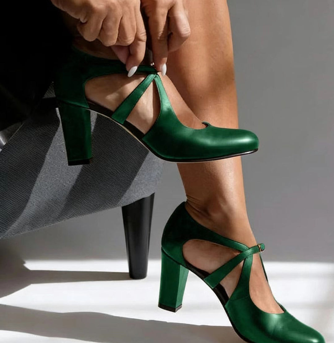 Raina | Block Heel Strap Pumps