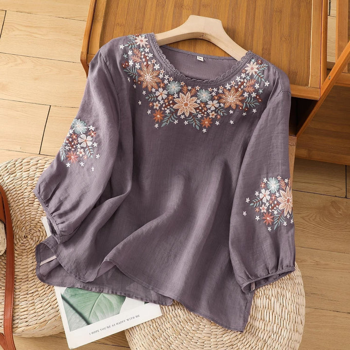 Ellin – Petal Stitch Floral Embroidered Blouse