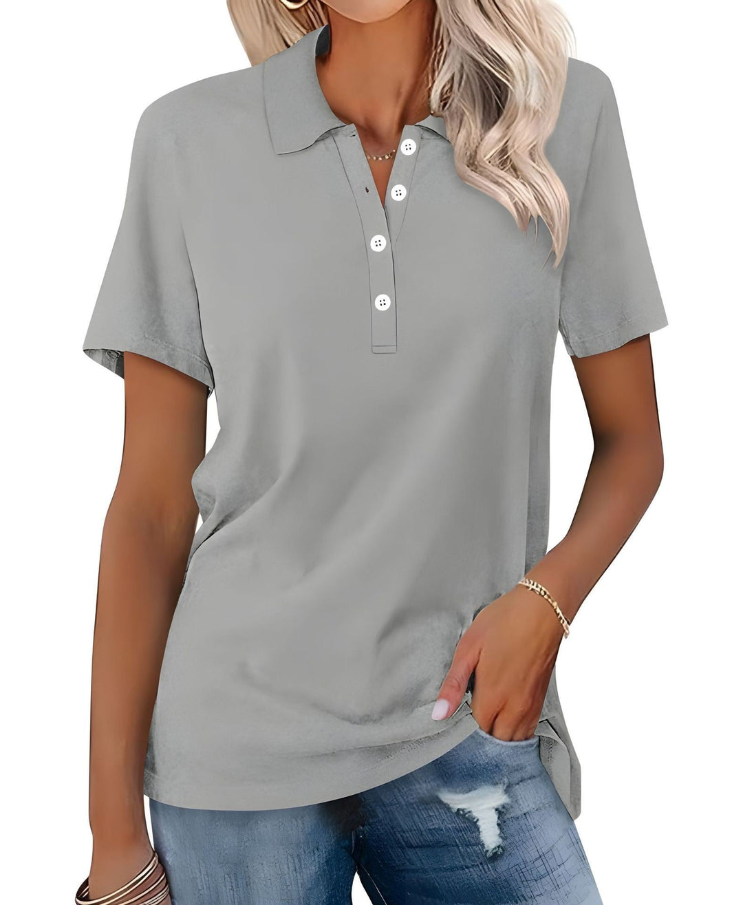 Danara – Classic Polo Shirt with Button Collar
