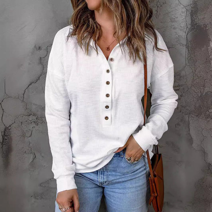 Tindra – Ribbed Button-Down Long-Sleeve Top