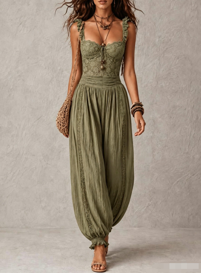 Eva – Lace &amp; Pleated Trousers Set