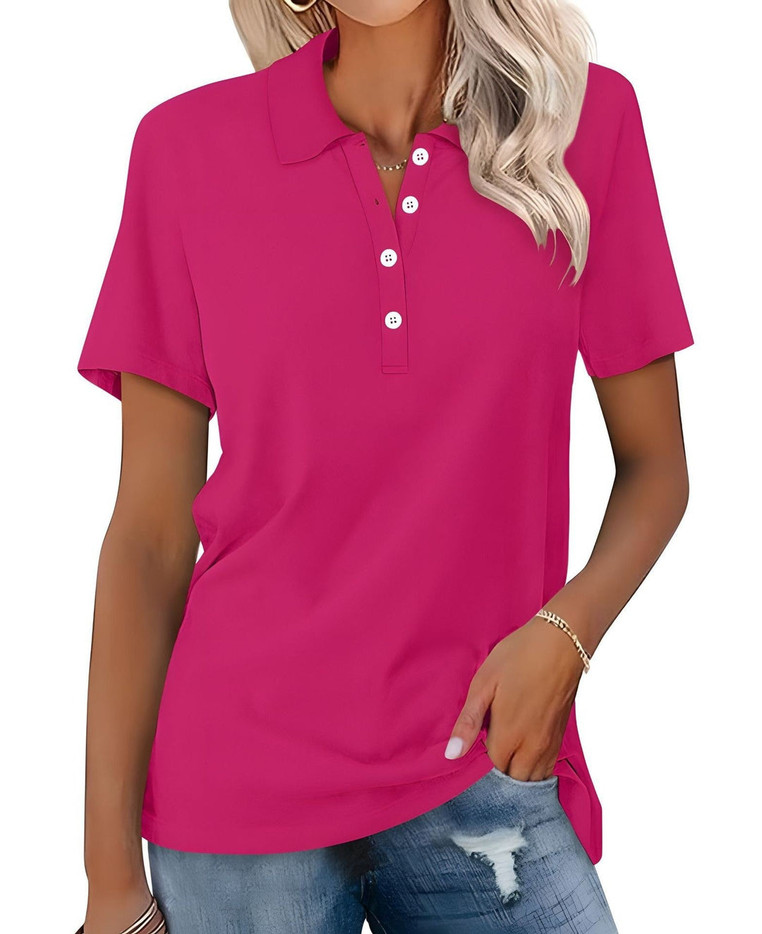 Danara – Classic Polo Shirt with Button Collar