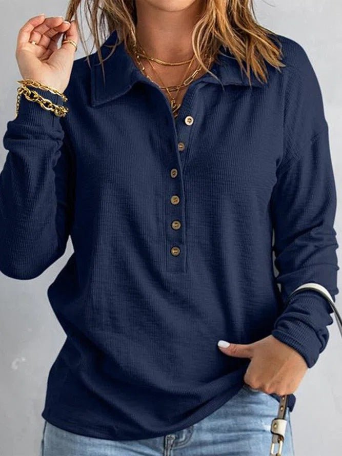 Tindra – Ribbed Button-Down Long-Sleeve Top