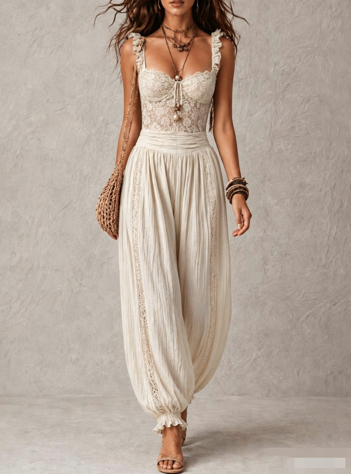 Eva – Lace &amp; Pleated Trousers Set