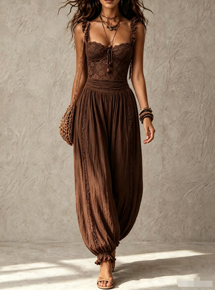Eva – Lace &amp; Pleated Trousers Set