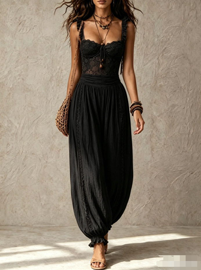 Eva – Lace &amp; Pleated Trousers Set