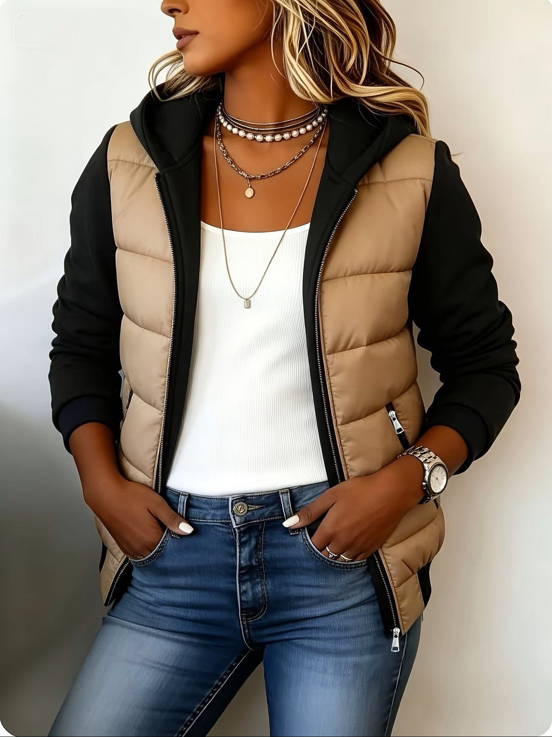Nina | Hooded Quilted Colorblock Jacket