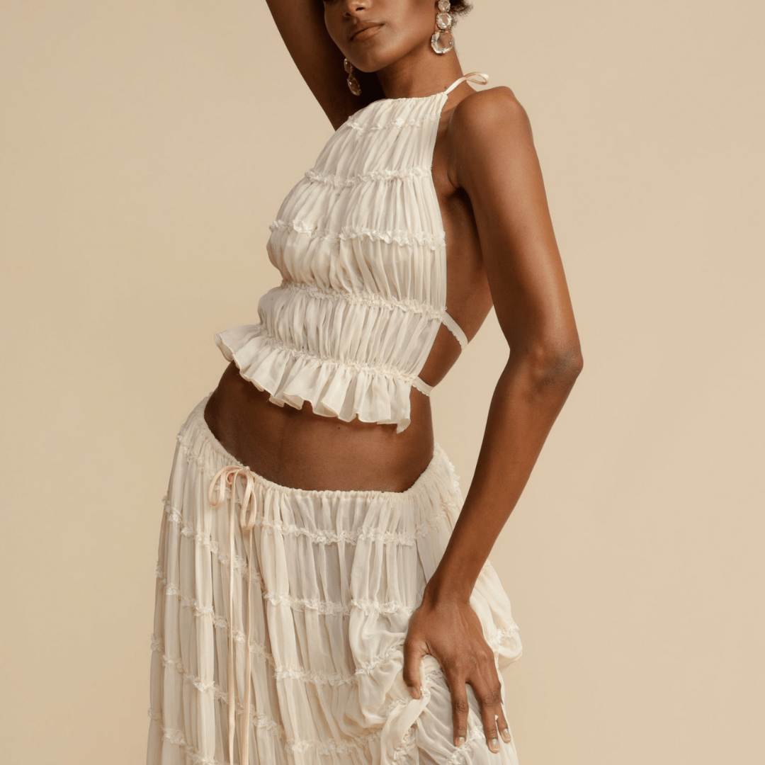 Lira – Halter Top and Skirt Set with Ruched Detail