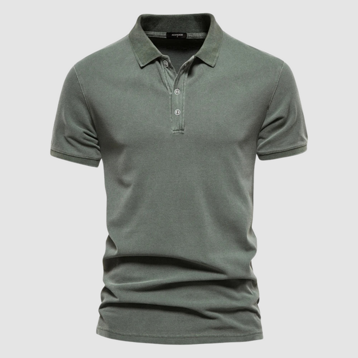 Olive green modern fit polo shirt displayed on a plain light gray background.