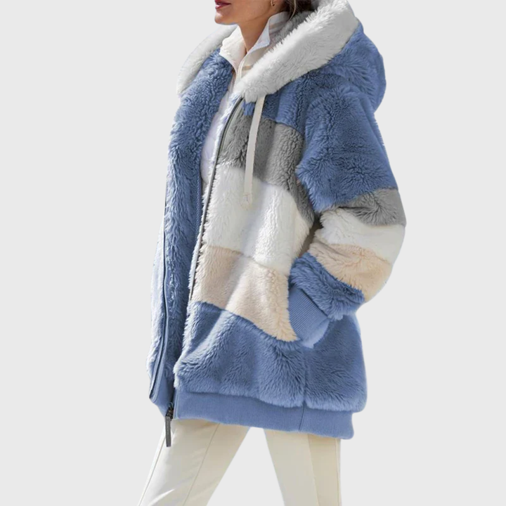 Sofia | Colorblock Fuzzy Hooded Jacket