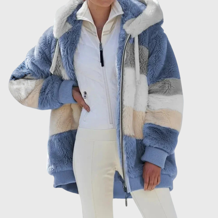 Sofia | Colorblock Fuzzy Hooded Jacket