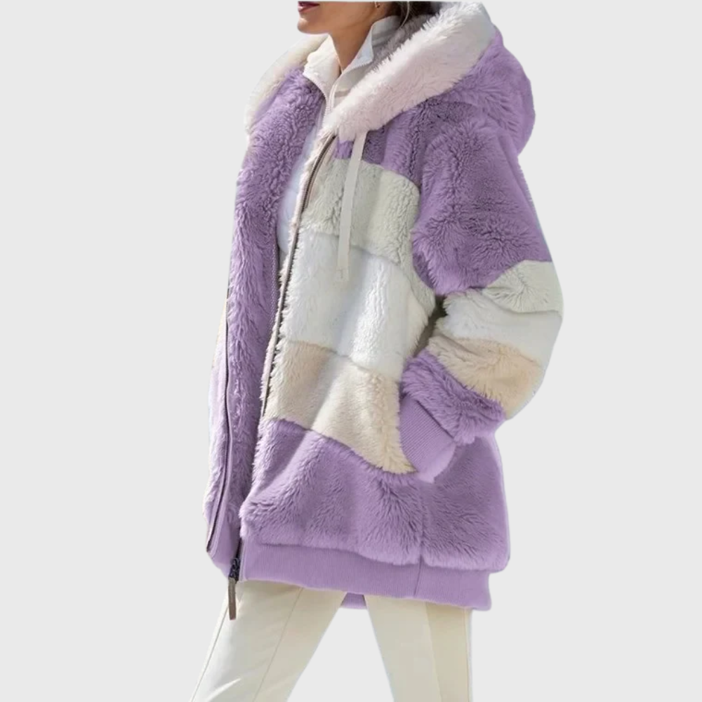 Sofia | Colorblock Fuzzy Hooded Jacket