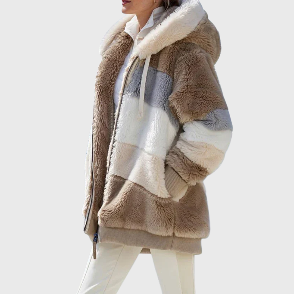 Sofia | Colorblock Fuzzy Hooded Jacket