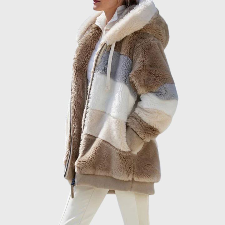 Sofia | Colorblock Fuzzy Hooded Jacket