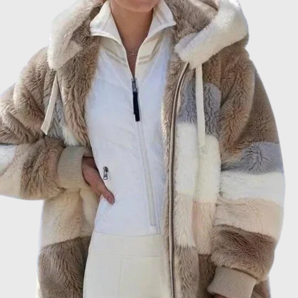 Sofia | Colorblock Fuzzy Hooded Jacket