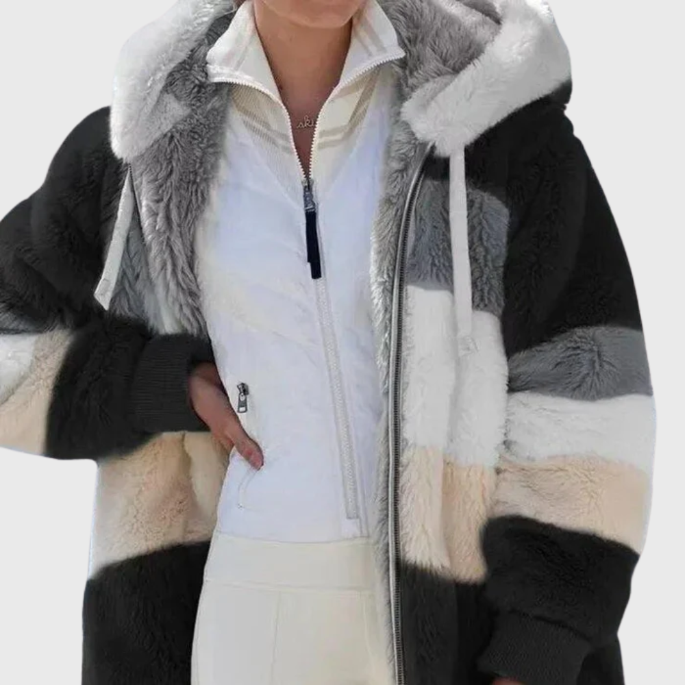 Sofia | Colorblock Fuzzy Hooded Jacket