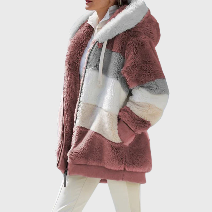 Sofia | Colorblock Fuzzy Hooded Jacket