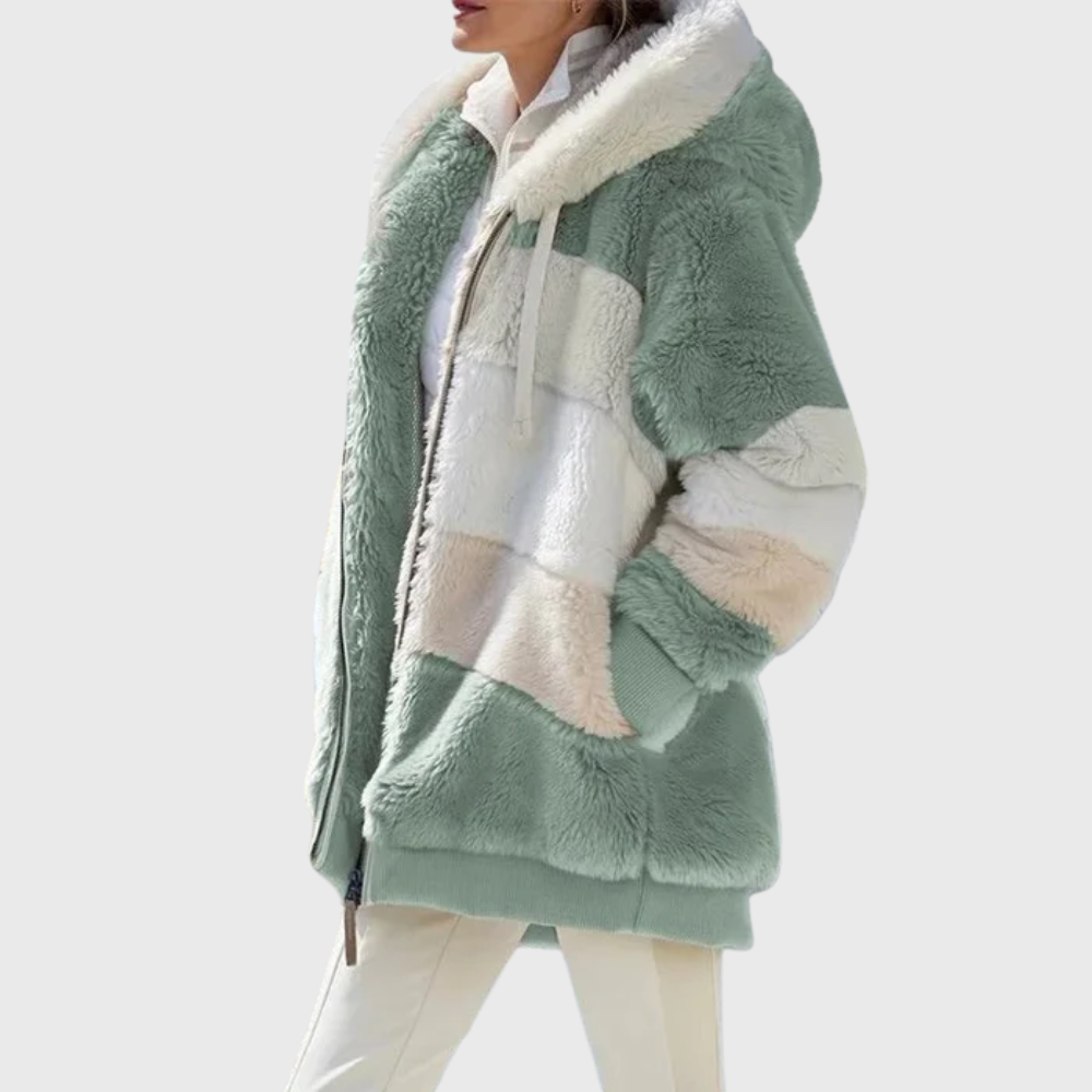 Sofia | Colorblock Fuzzy Hooded Jacket